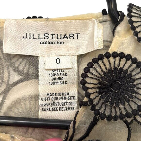 JILL STUART COLLECTION Silk Blouse Sheer Unusual 3D Floral Appliques Black Cream - Picture 6 of 8